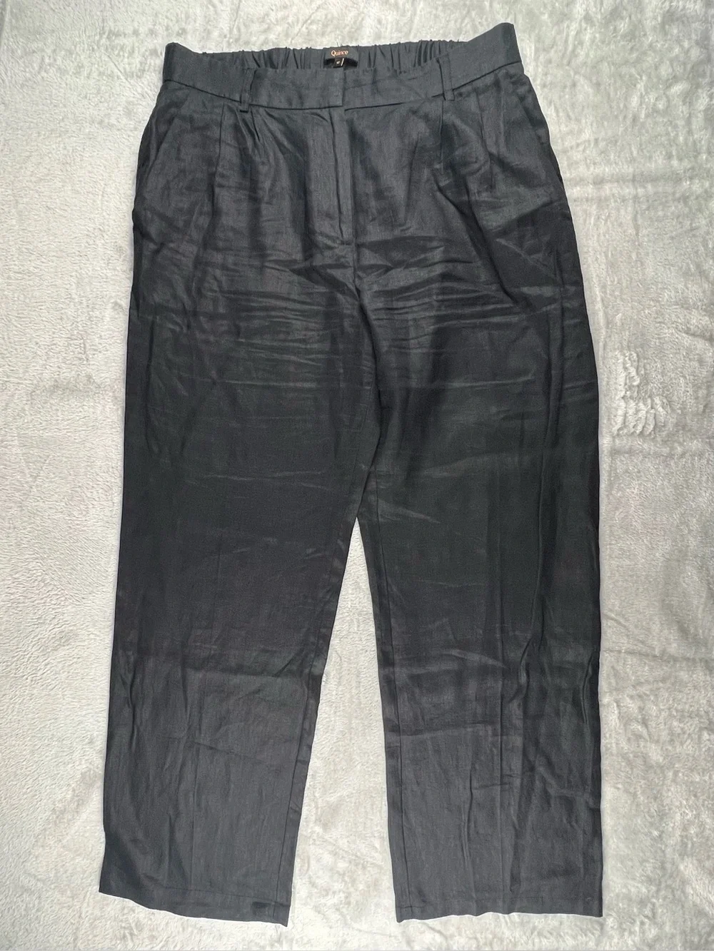 Quince 100% European Linen Wide Leg Pant Womens Size 12 Elastic Waist High Rise